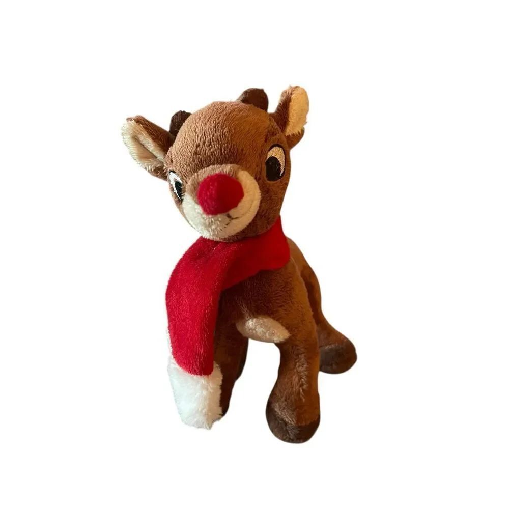 Rudolph the Red Nosed Reindeer Red Scarf Christmas Plush Stuffed Animal 8"